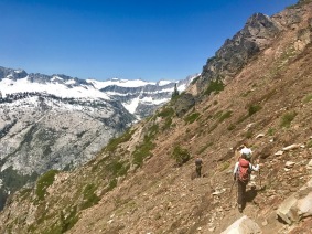 Hiking the switchbacks up to the top of the Sawtooth Ridge (pictured: carbon fiber trekking poles