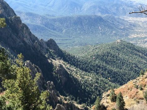 View of the tram climbing up to the top of Sandia peak