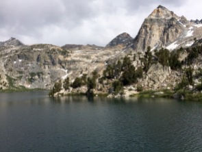 View of the Painted Lady from the shore of one of the Rae Lakes.