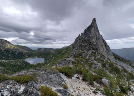 View of Prusik Peak and Shield Lake from near the top of Prusik Pass (credit: Will Thomas)