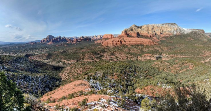 View of Mormon Canyon, Sedona, Capitol Butte, and Steamboat Rock from the Hangover Trail.
