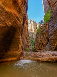 Backpacking the top-down Narrows trek in Zion National Park (credit: John Strother)